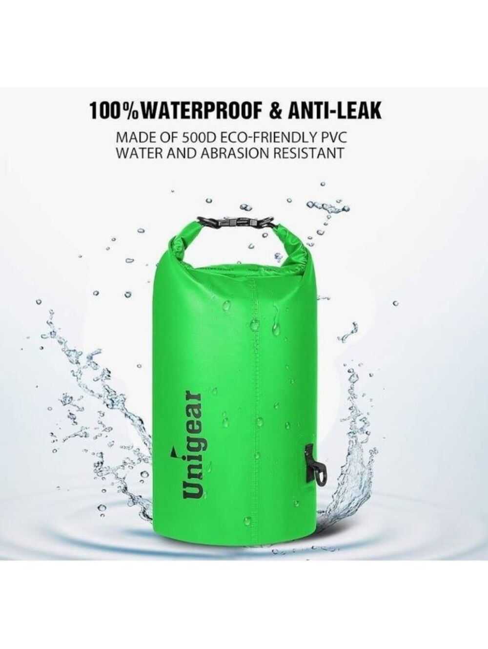 Unigear Green Waterproof & Anti-Leak Dry Bag - Eco-Friendly PVC, Durable Outdoor